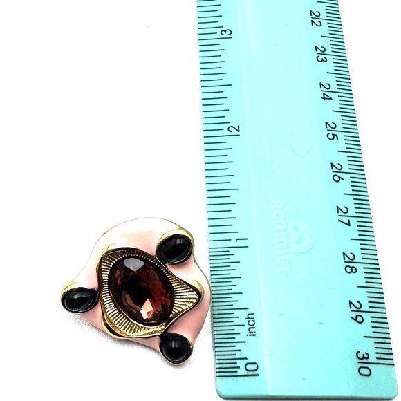 Pink Enamel Purple Blue Rhinestone Earrings Pierced Gold Tone Heavy Quality New - Picture 4 of 4